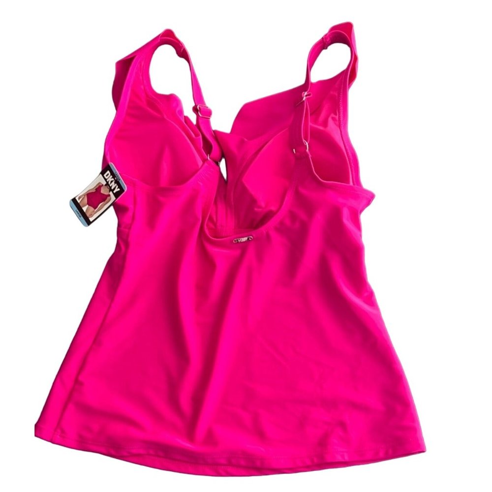 DKNY V-Neck Ruffle Tankini Pink Swimsuit Set Full Coverage Bottom Size Large - Picture 9 of 10